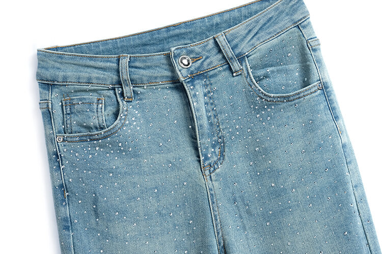デコルテビジュークロップドトップス×スパンコールフレアデニムパンツ【上下別売り可】