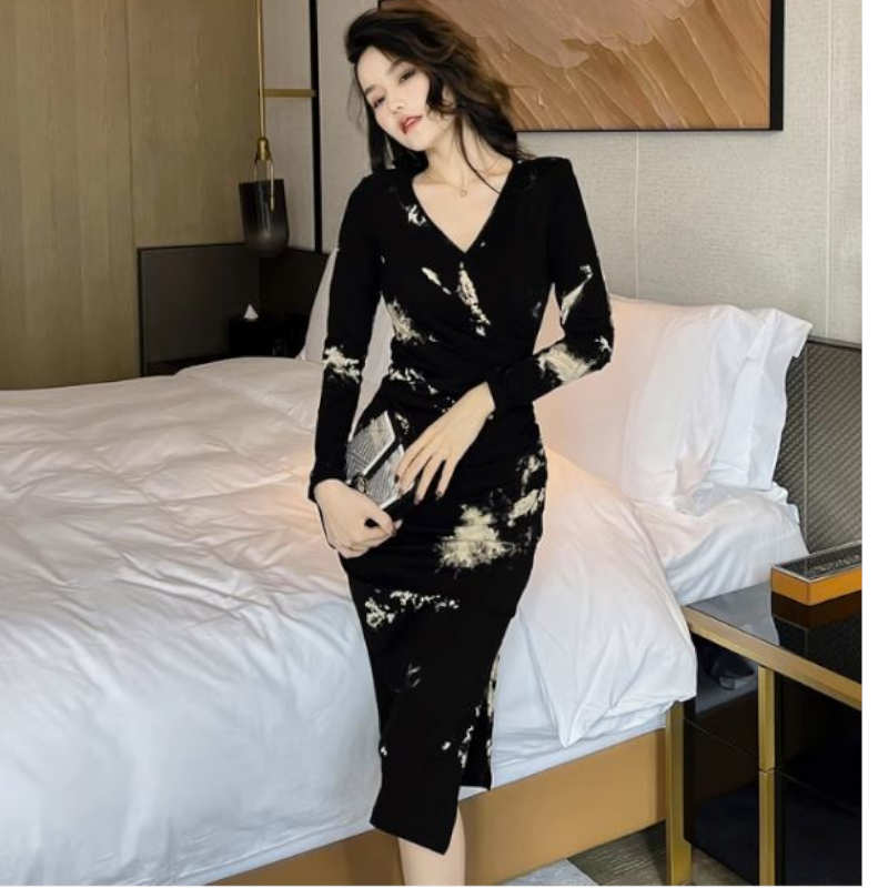 ペインティングプリントカシュクールペンシルワンピース