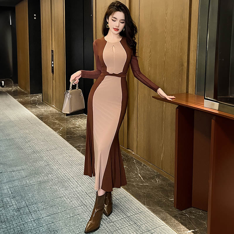 Iラインカラーパネルマキシマーメイドワンピース