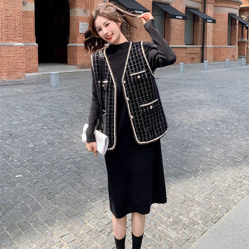 リブニットワンピース×ベスト(5design)