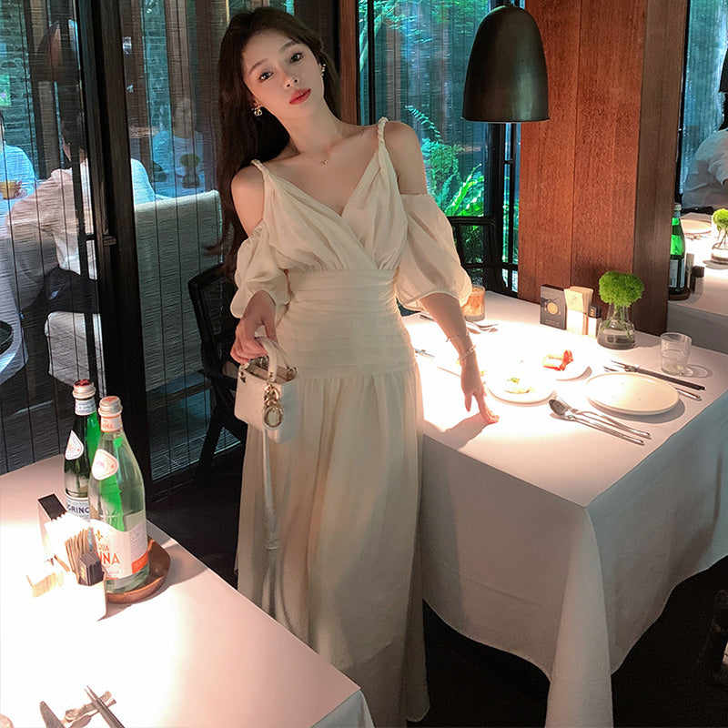 オープンショルダーボリューム袖ワンピース(2colors)