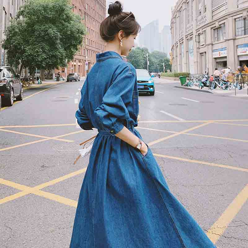 Aラインデニムシャツワンピース