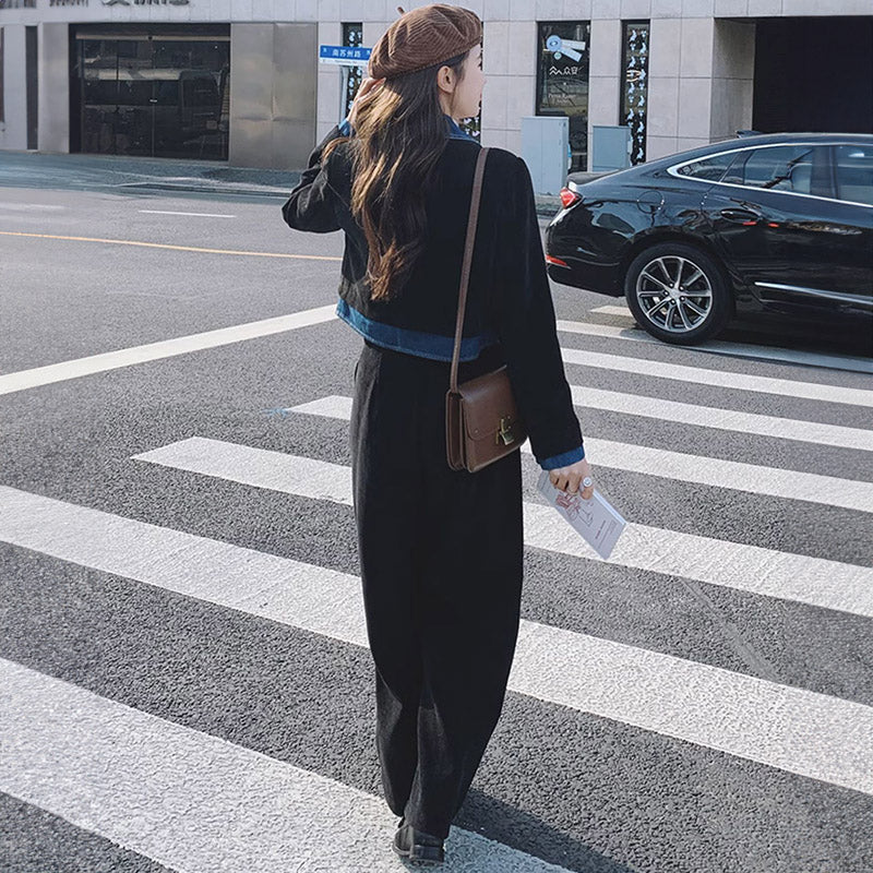 デニムシャツコンビクロップドジャケット×ワイドパンツ or ナロースカート(2colors / 2type)