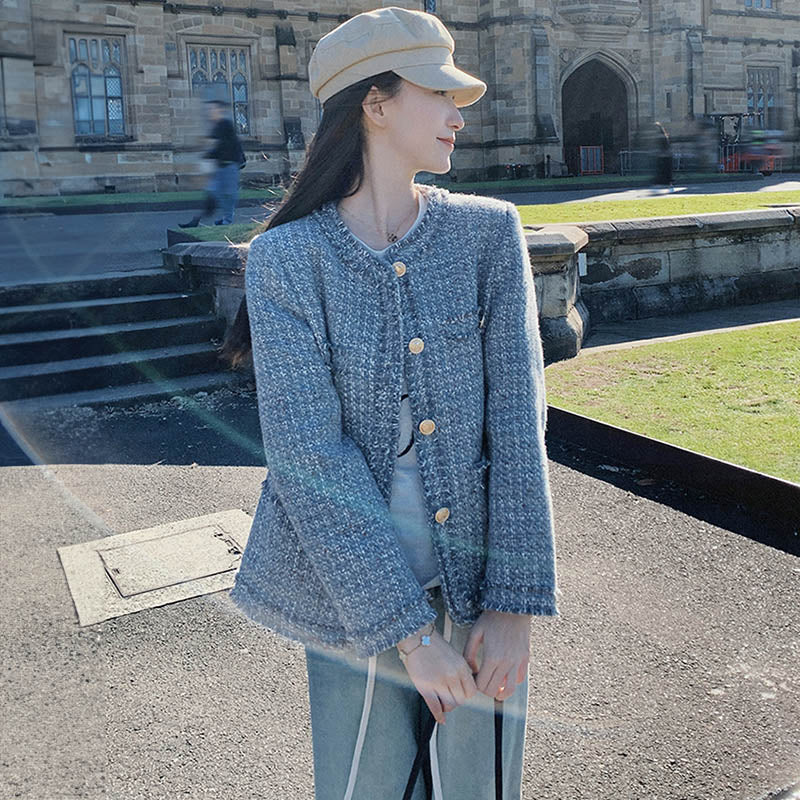 ラウンドネックツイードジャケット