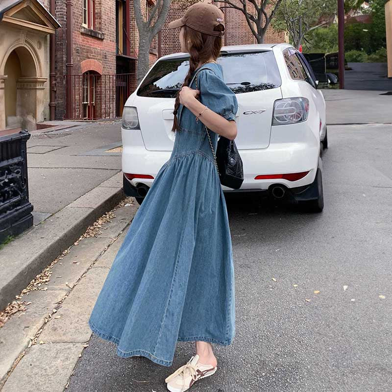 襟コンシャスデニムワンピース