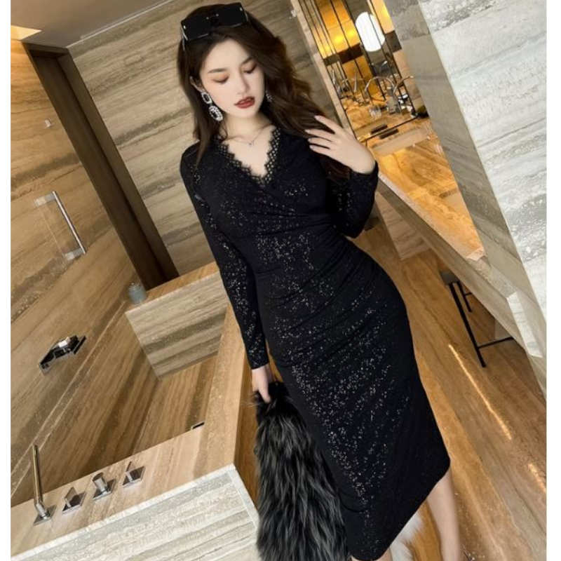 レースコンビラメペンシルワンピース