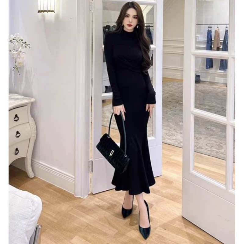 ハイネックツイストマーメイドニットワンピース(2colors)