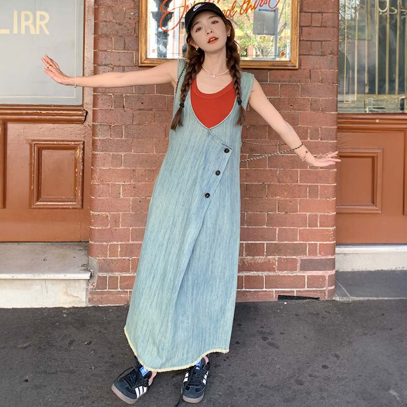 サイドタックデニムサロペットスカート