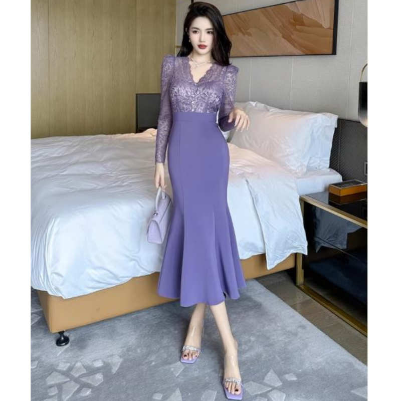 グラマラスレースブラウスコンビマーメイドワンピース