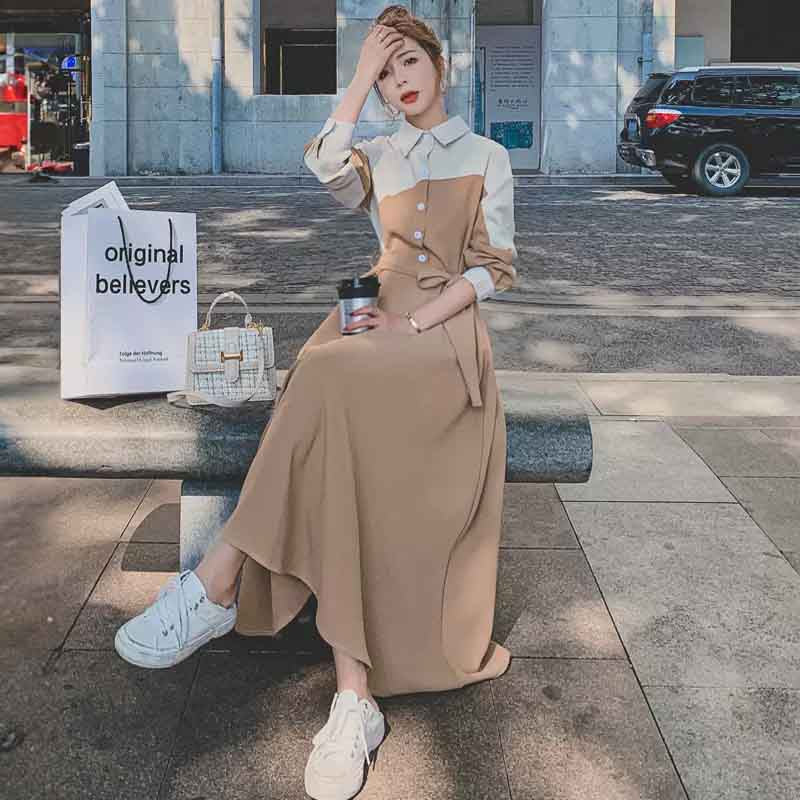 ウエストリボンバイカラーワンピース