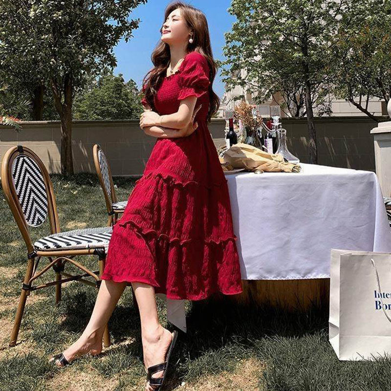 キャンディースリーブワッシャーティアードマキシワンピース