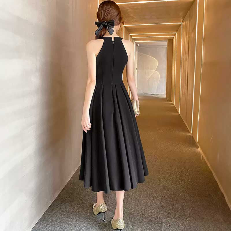 ブラックリボンミモレ丈ドレス