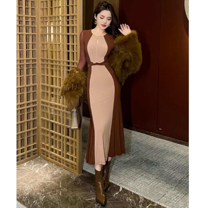 Iラインカラーパネルマキシマーメイドワンピース