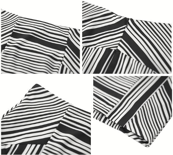 【即納】カシュクールペプラムノースリーブブラウス×ストライプパネルタイトスカート