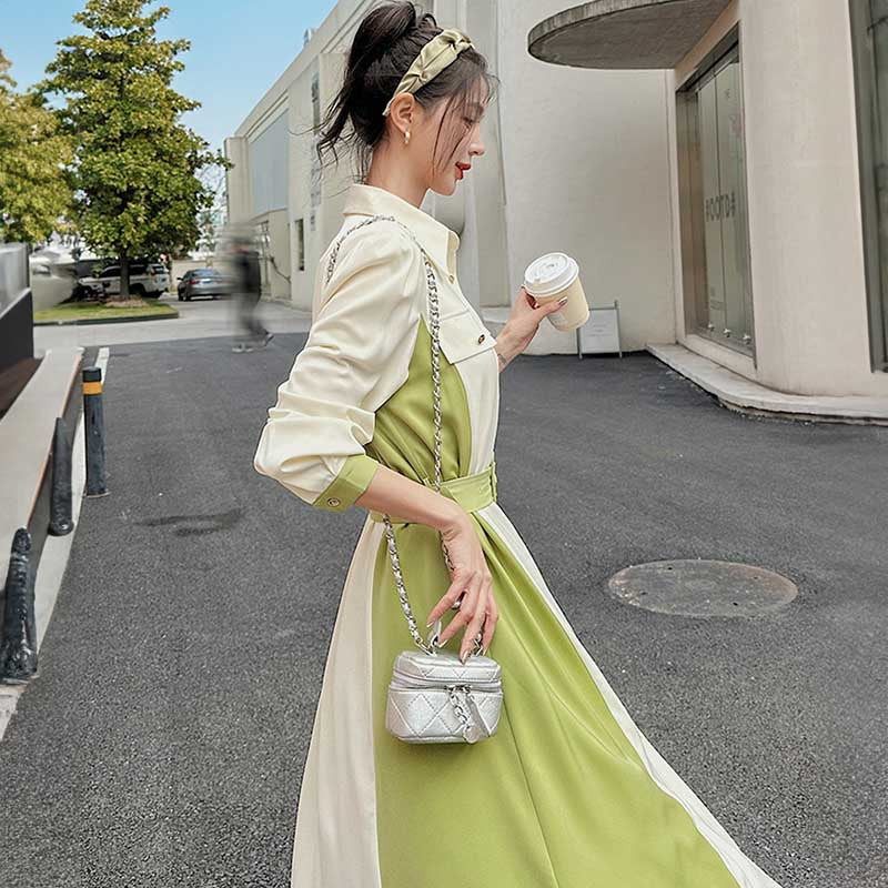 ウエストマークツートンワンピース