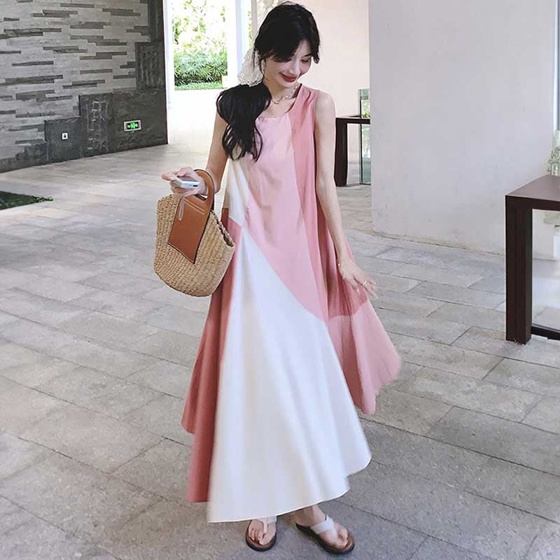 パッチワーク風ノースリーブワンピース