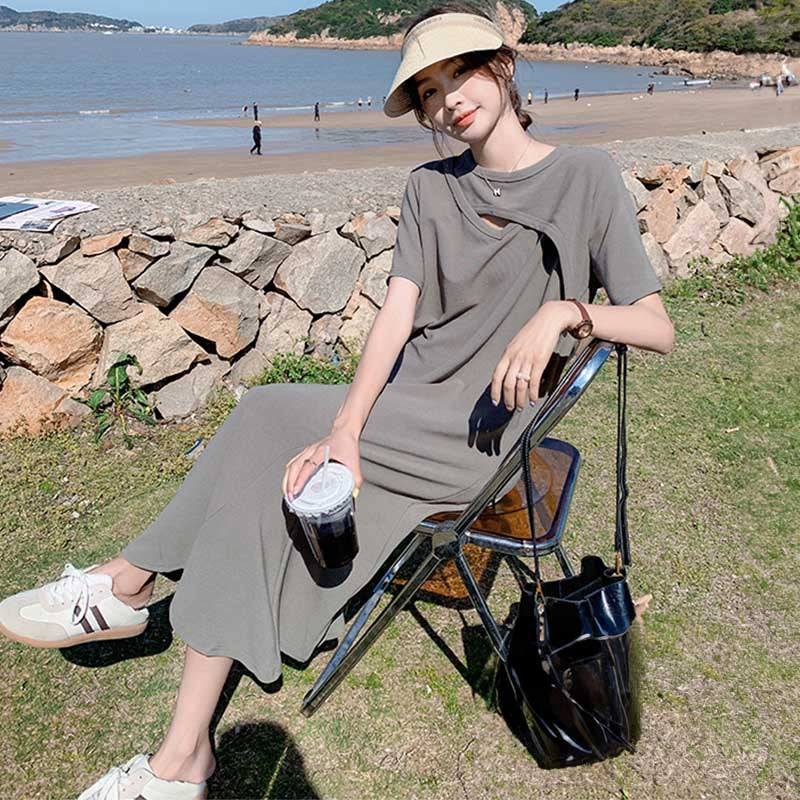 ソリッドカラーフレアワンピース(2colors)