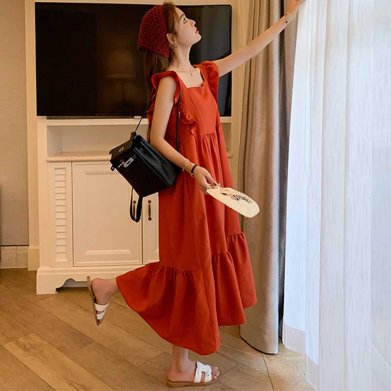 バックオープンフリルスリーブワンピース