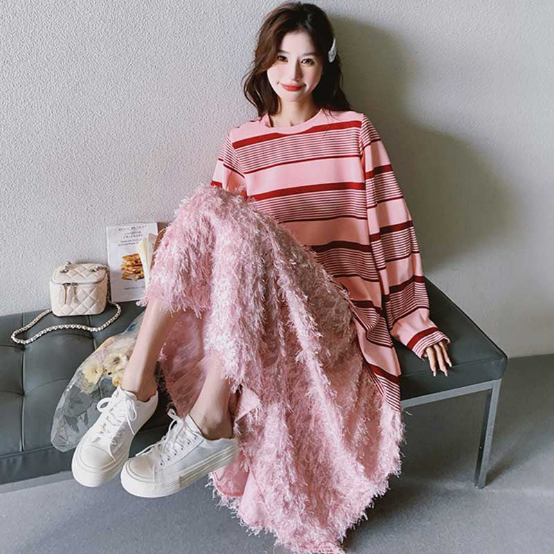 フリンジボリュームスカートワンピース