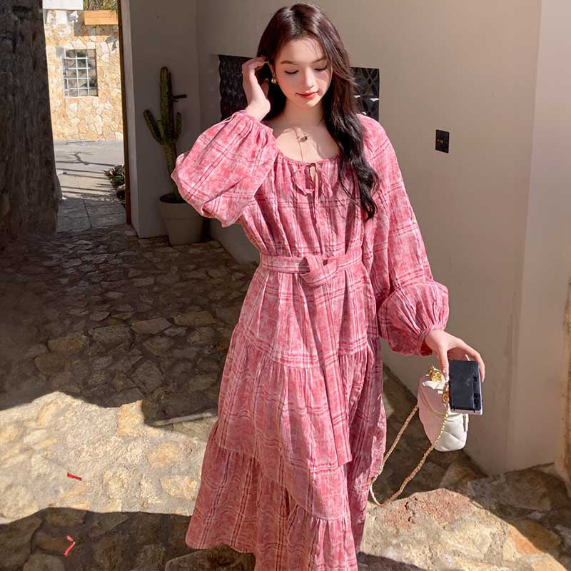 レトロチェックワンピース