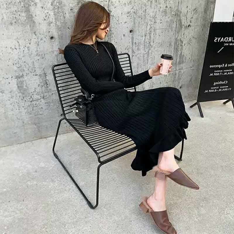 ラウンドネックリブニットフィッシュテールワンピース