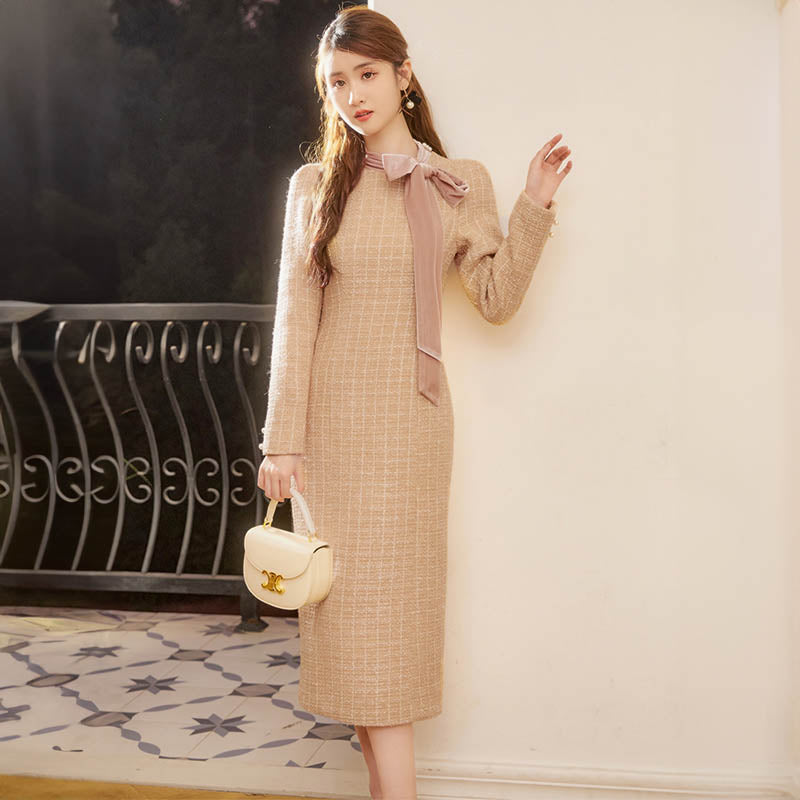 リボンタイツイードワンピース