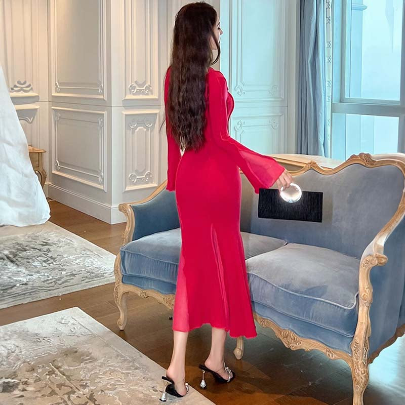 ヴァーティカルラインヨークマキシマーメイドワンピース