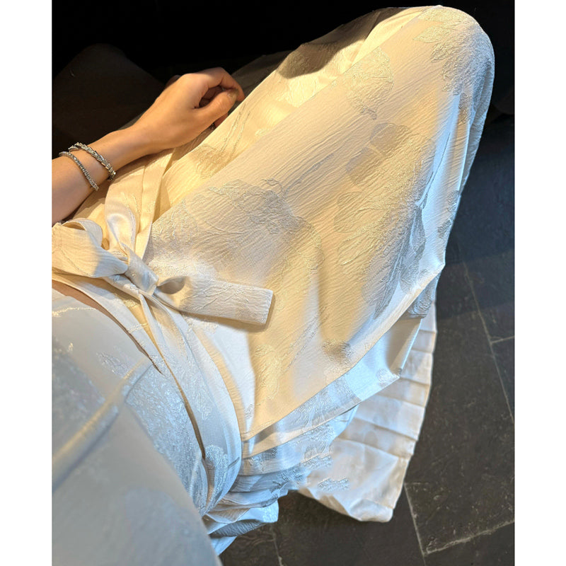 ヘリンボーンチューブトップ×ジャカードホーススカートセット(2colors)