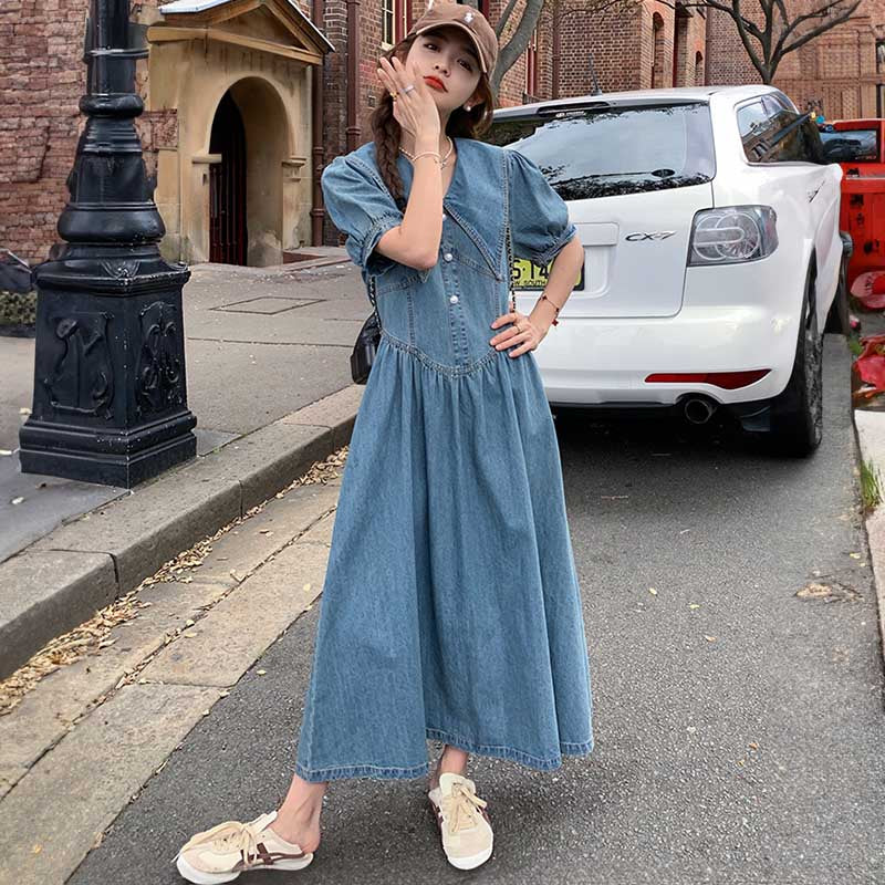 襟コンシャスデニムワンピース