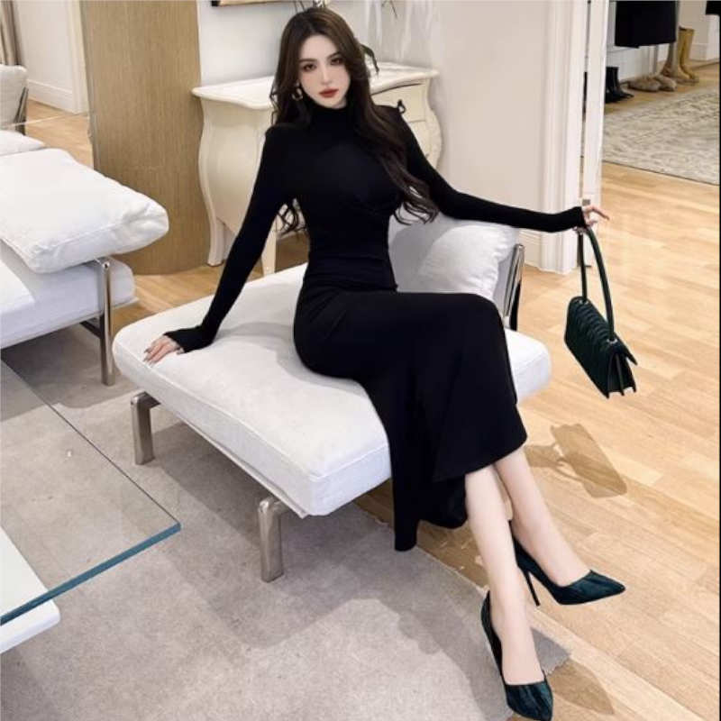 ハイネックツイストマーメイドニットワンピース(2colors)