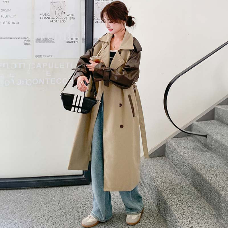 レザータッチ切替ロングトレンチコート