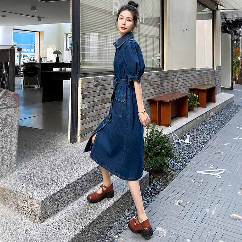 パフスリーブデニムトレンチワンピース