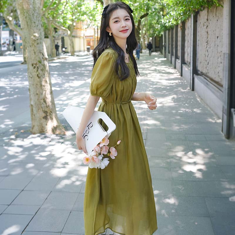 ウエストリボンギャザーワンピース(2colors)