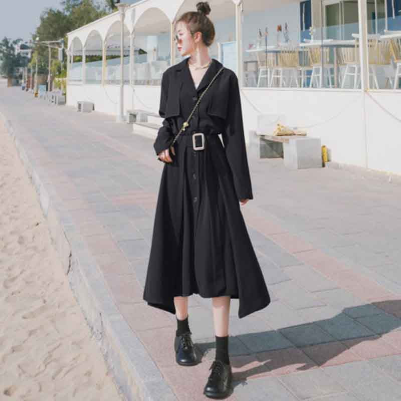 ビンテージ風ベルト付きVネックワンピース(2colors)