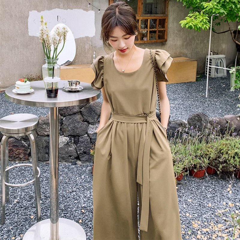 フリルショルダースクエアネックオールインワンワイドパンツ