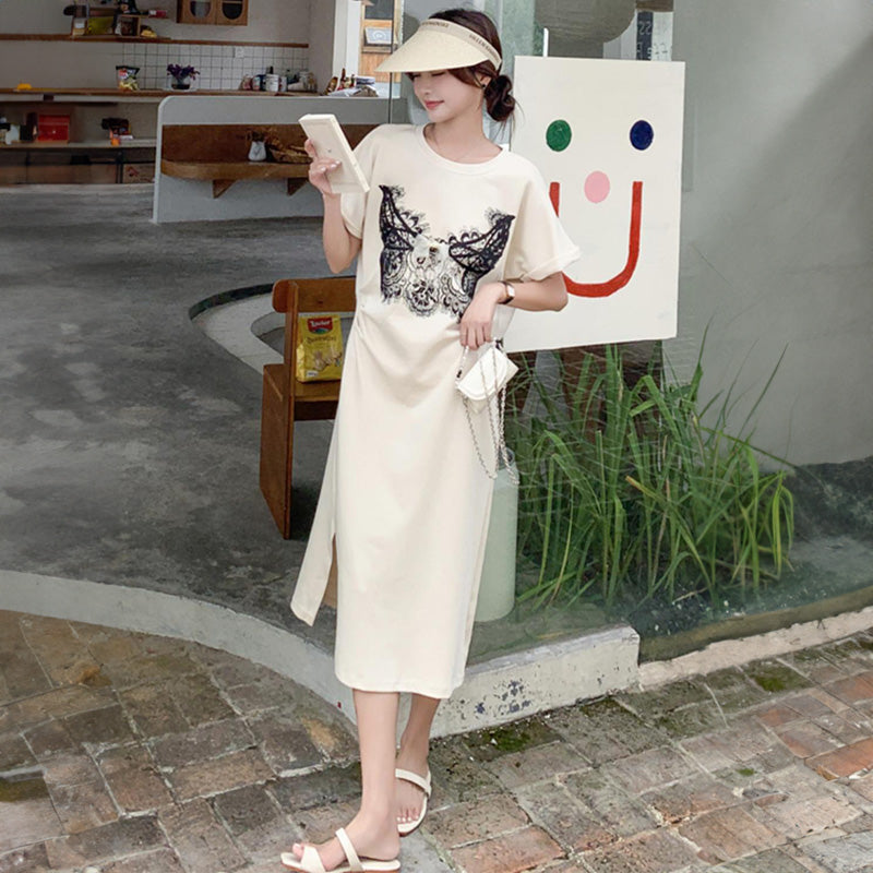 レースプリントゆるTシャツワンピース