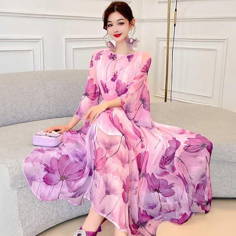 花柄シフォンワンピース(2colors)
