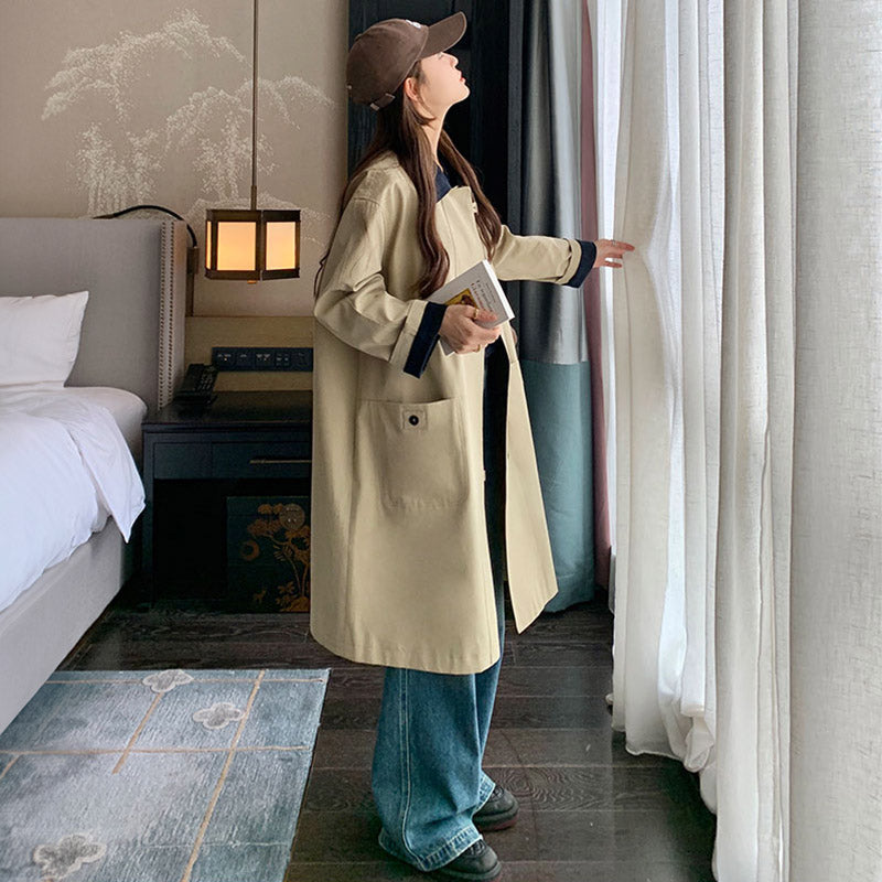 バイカラーステンカラーロングコート