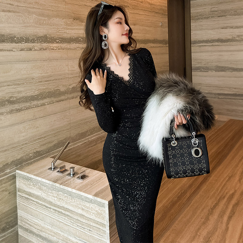 レースコンビラメペンシルワンピース