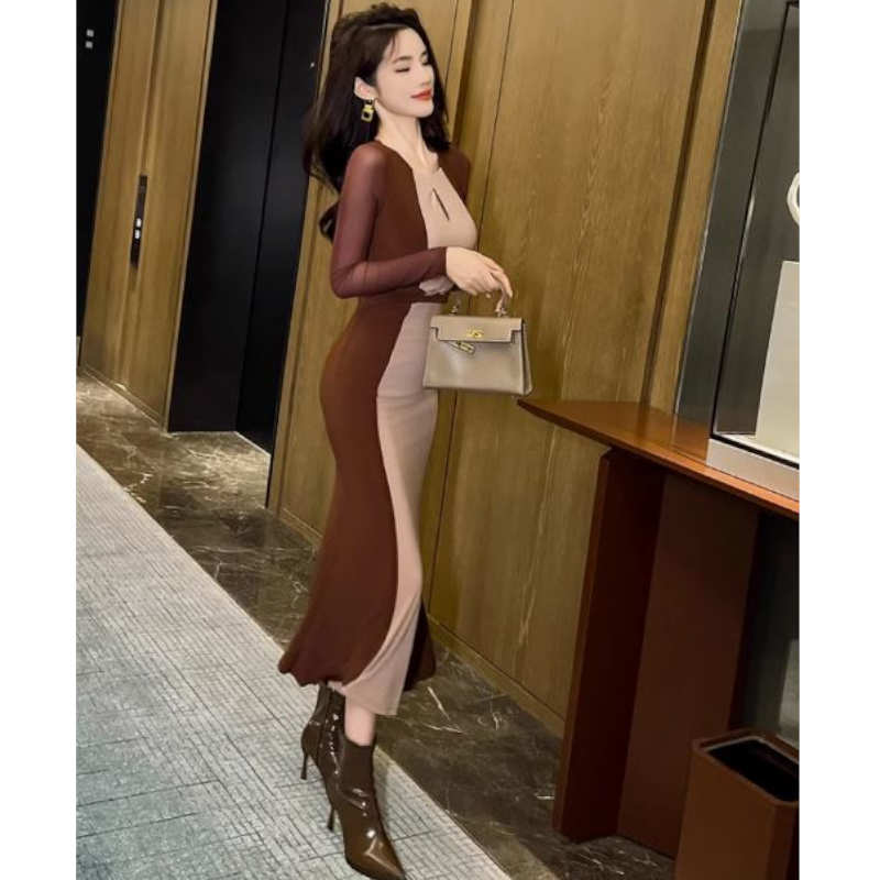 Iラインカラーパネルマキシマーメイドワンピース