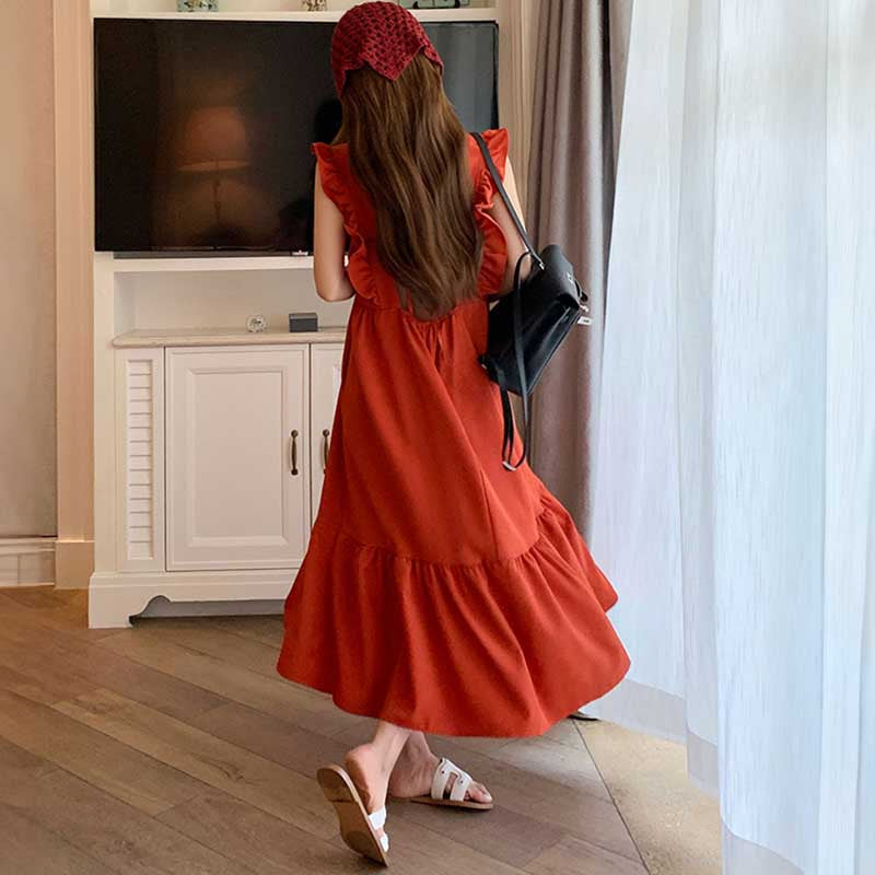 バックオープンフリルスリーブワンピース