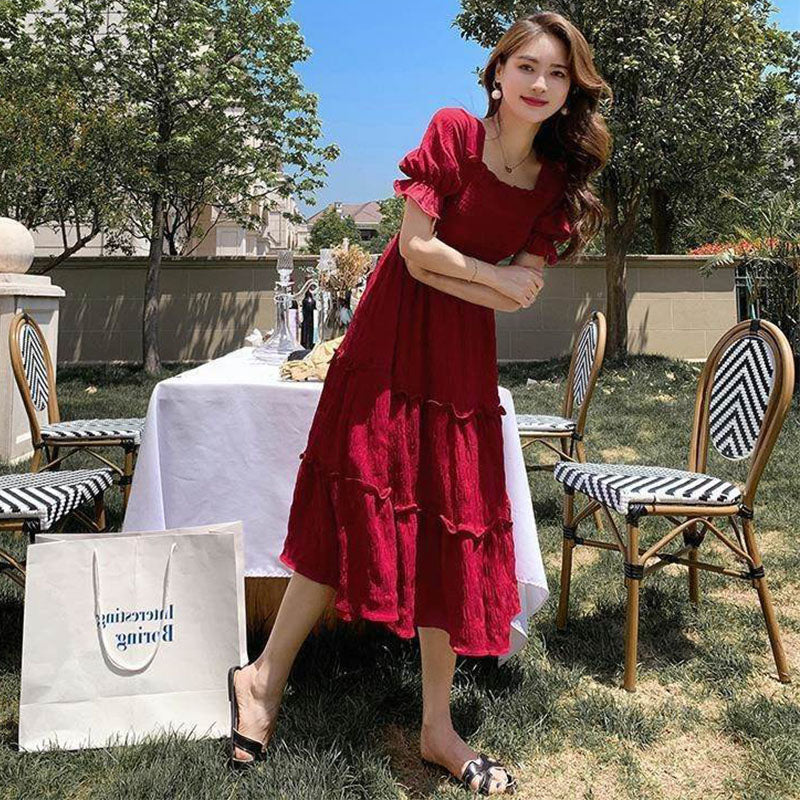 キャンディースリーブワッシャーティアードマキシワンピース