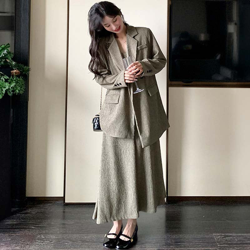 オーバーサイズジャケット×キャミワンピースセット