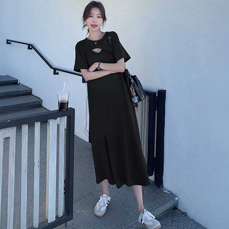 ソリッドカラーフレアワンピース(2colors)