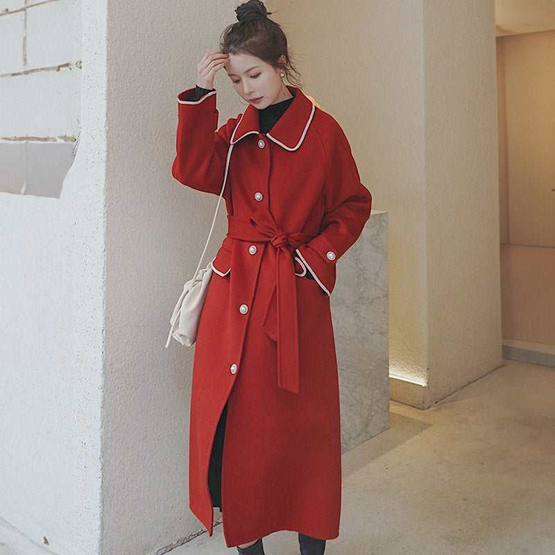 アウトラインステッチロングステンカラーコート(2colors)