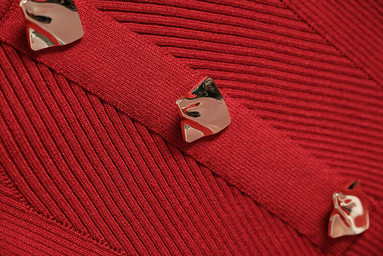 フロントデザインボタンパワーショルダーニットワンピース(2colors)
