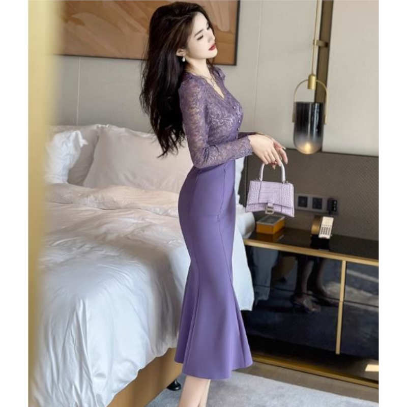 グラマラスレースブラウスコンビマーメイドワンピース