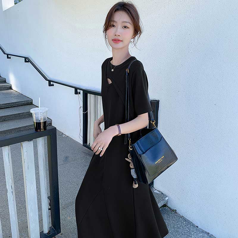 ソリッドカラーフレアワンピース(2colors)