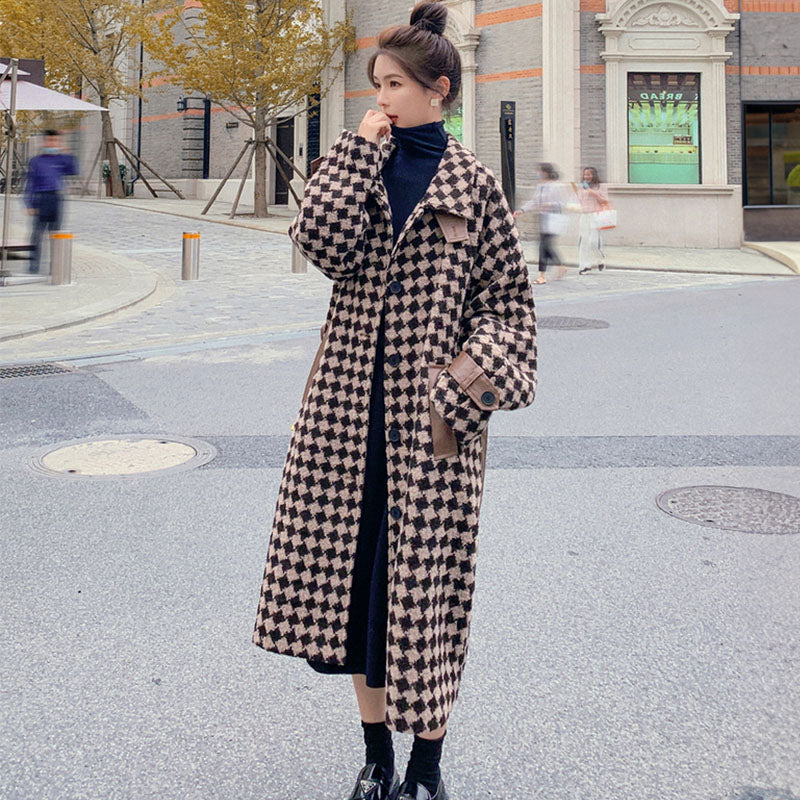 エコレザーコンビダイヤ柄ロングコート(2colors)