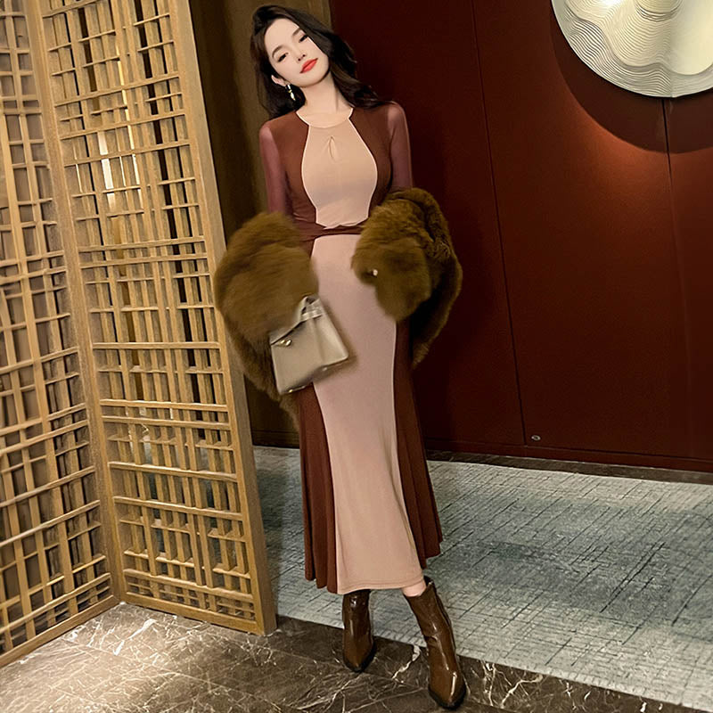 Iラインカラーパネルマキシマーメイドワンピース